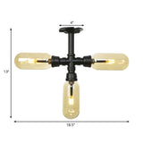 Vintage Amber Glass Ceiling Light With Matte Black Semi Flush Design - 3/4 Oval Shade