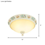 2/3 - Head Flush Mount Opaline Glass Dome Ceiling Light With Flower Decor In Blue And White