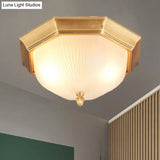 2 - Bulb Domed Ceiling Light With Fluted Glass And Classic Black & Gold/Brass Design