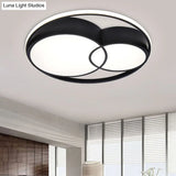 2-Drum Nordic Style Black Led Flush Mount Ceiling Light Fixture With Acrylic Panels In Warm/White/3