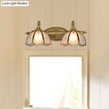 2-Head Gold Vanity Wall Sconce Light With Frosted Glass For Bathroom