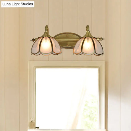 2-Head Gold Vanity Wall Sconce Light With Frosted Glass For Bathroom