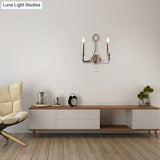 2-Head Retro Loft Fabric Wall Light - Conical Sconce With Crystal Beaded Strand Aged Silver