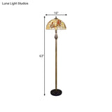 2-Head Tiffany Scalloped Dome Shell Floor Reading Lamp - Butterfly And Flower Patterned Lighting In