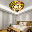 2-Head Tiffany-Style Stained Glass Rose Ceiling Flush Mount For Bedroom Bronze