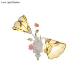 2-Light Baroque White Wall Sconce With Stained Glass Shade - Perfect For Living Room
