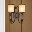 2-Light Brown Wall Sconce With Frosted Prismatic Glass