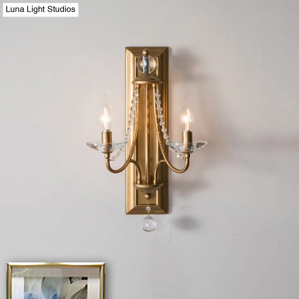 2-Light Crystal Ball Wall Sconce For Bedroom Rural Gold/Silver Metal Candle Style Lighting Fixture