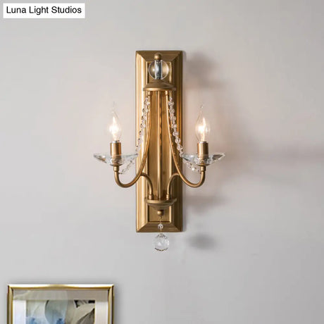2-Light Crystal Ball Wall Sconce For Bedroom Rural Gold/Silver Metal Candle Style Lighting Fixture
