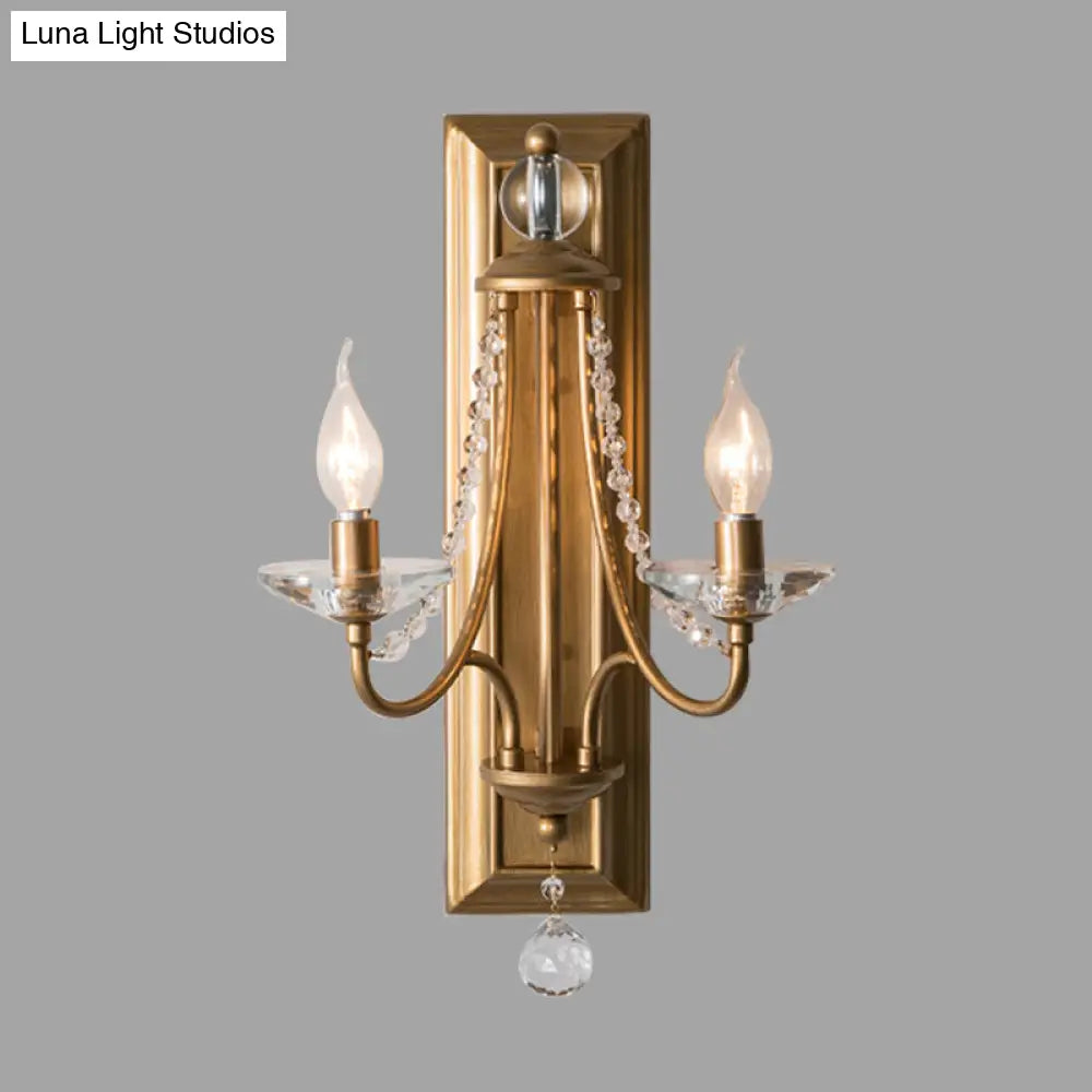 2-Light Crystal Ball Wall Sconce For Bedroom Rural Gold/Silver Metal Candle Style Lighting Fixture