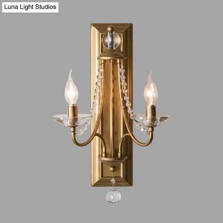 2-Light Crystal Ball Wall Sconce For Bedroom Rural Gold/Silver Metal Candle Style Lighting Fixture
