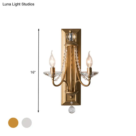 2-Light Crystal Ball Wall Sconce For Bedroom Rural Gold/Silver Metal Candle Style Lighting Fixture