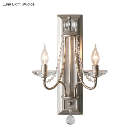 2-Light Crystal Ball Wall Sconce For Bedroom Rural Gold/Silver Metal Candle Style Lighting Fixture