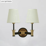 2-Light Fabric Conical Wall Hanging Light In White/Beige - Countryside Mounted Lighting