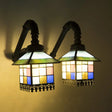2-Light Tiffany Loft Style Stained Glass Wall Sconce With Blue/Clear Accents Blue