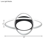 20.5’/28’ Wide Oval Metal Flush Mount Lamp - Modern Black And White Led Ceiling Fixture With