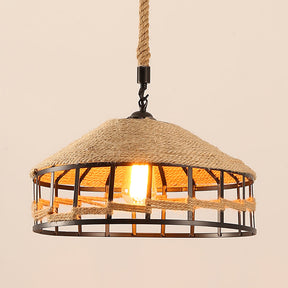 Rustic Rope Barn Hanging Ceiling Light - Metal Drop Lamp In Beige For Restaurant / 12’ B