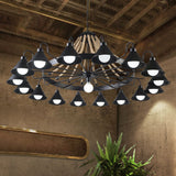 Industrial Black Metal Chandelier With Rope Suspension And Wagon Wheel Design 17 /