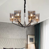 Postmodern Smoke Grey Glass Silver Chandelier With Triangle Prism Design - 3/6/8 Heads Hanging Light