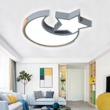 Macaron Star Moon Led Ceiling Mount Light In Nordic Style Grey/Blue/Green - Ideal For Bedrooms Grey