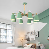 Nordic Wood Starburst Chandelier - 8-Light Ceiling Pendant With Metal Shade 8 / Green