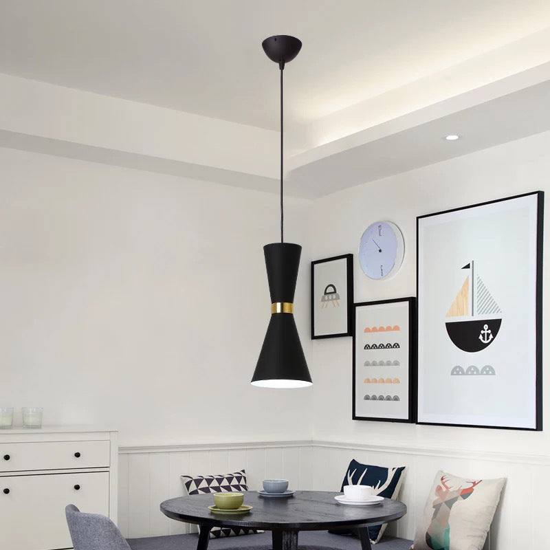 Contemporary Hourglass Ceiling Pendant With Metal Finish - 1-Light Down Lighting Fixture For Dining