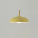 Modern Metal Macaron Dome Hanging Lamp - Dining Room Pendant Light With Wood Accent