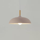 Modern Metal Macaron Dome Hanging Lamp - Dining Room Pendant Light With Wood Accent