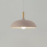 Modern Metal Macaron Dome Hanging Lamp - Dining Room Pendant Light With Wood Accent