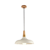 Modern Metal Barn Pendant Light With Wood Grip - 1-Light Ceiling Lamp White