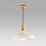 Modern Metal Barn Pendant Light With Wood Grip - 1-Light Ceiling Lamp