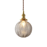 Spherical Pendant Light In Brass Finish With Clear Textured Glass - Ideal For Warehouse