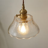 Farmhouse Brass Water Glass Scalloped 1-Light Suspension Lamp Kit