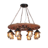 Leaf Pattern Wood Lantern Chandelier - Stylish Metallic Lighting For Restaurants / G