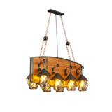 Leaf Pattern Wood Lantern Chandelier - Stylish Metallic Lighting For Restaurants / H