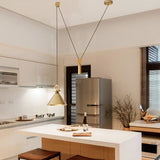 Modern Brass Metal Kitchen Pendant Lamp With Pulley Suspension - Conic Drop Design
