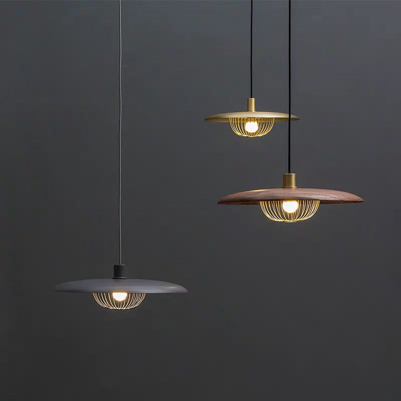 Nordic Saucer Pendant Light With Wire Cage - Metal 1-Head Ceiling Lamp For Dining Room