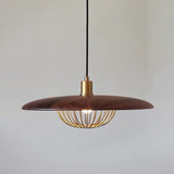 Nordic Saucer Pendant Light With Wire Cage - Metal 1-Head Ceiling Lamp For Dining Room Dark Wood /