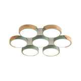 Modern White/Green Round Flush Ceiling Light With Stylish Metal Finish - 3/7 Heads Lamp For Living