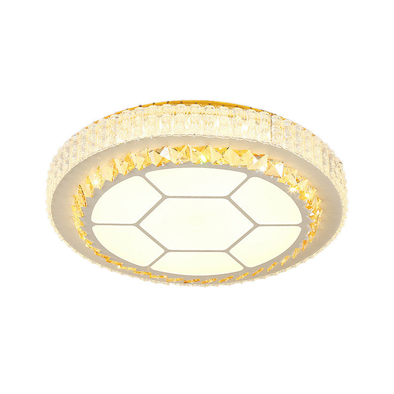 Contemporary Led Ceiling Mount Light In White With Crystal Design - Round/Hexagon/Rhombus Shape