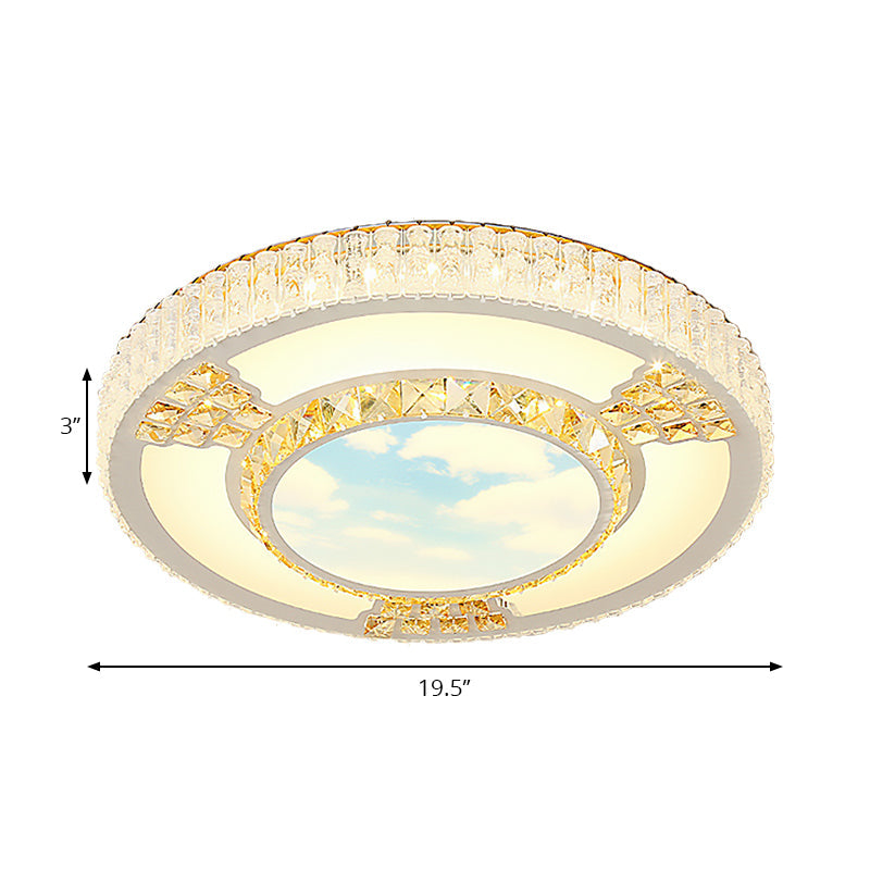 Modern Circular Flushmount Led Ceiling Light With Clear Crystal And Fun Patterns Ideal For Bedroom