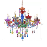 Colorful Glass Pendant Chandelier With Teardrop Crystal For Kindergarten Decor