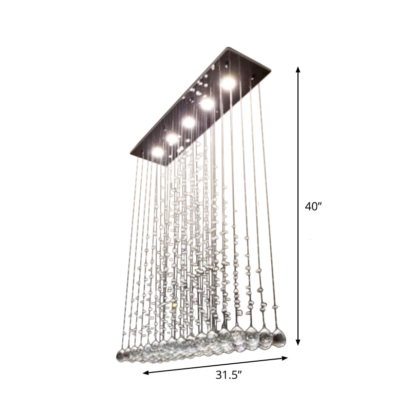 Modern Triangle Crystal Orb Flushmount Ceiling Light Fixture - 5 Lights Stainless Steel