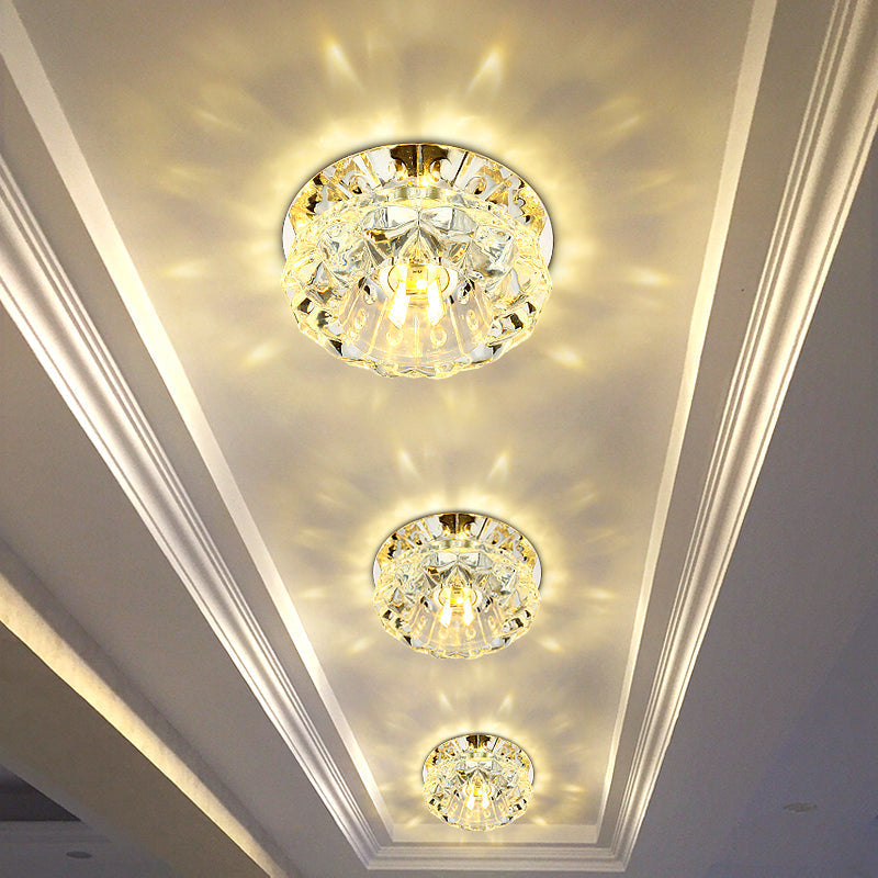 Modern Chrome Led Crystal Flush Light Fixture For Hallways - Petal Design / Warm