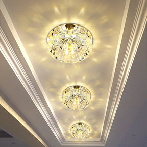 Modern Chrome Led Crystal Flush Light Fixture For Hallways - Petal Design / Warm