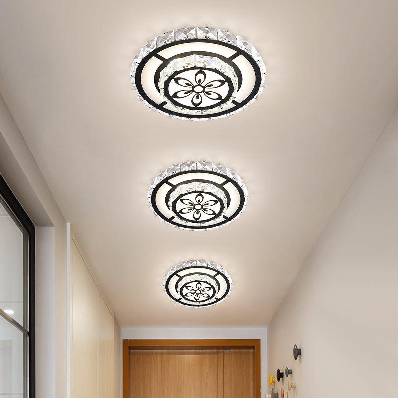 Minimalist Led Crystal Flush Mount Ceiling Lamp With Acrylic Geometry And Floral Pattern