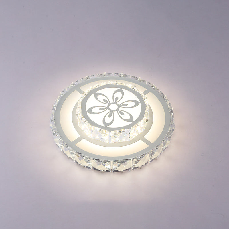 Minimalist Led Crystal Flush Mount Ceiling Lamp With Acrylic Geometry And Floral Pattern White /