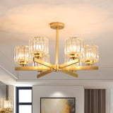 Modern Gold Crystal Chandelier Pendant Light - 3/6/10 Heads Cylindrical Design