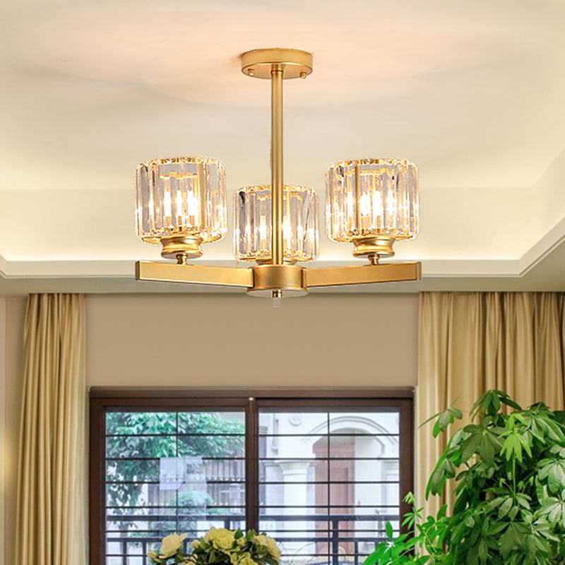 Modern Gold Crystal Chandelier Pendant Light - 3/6/10 Heads Cylindrical Design