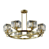 Gold Crystal Chandelier With 4/8/10 Bulb Rectangle Pendant Lamp For Modern Dining Room